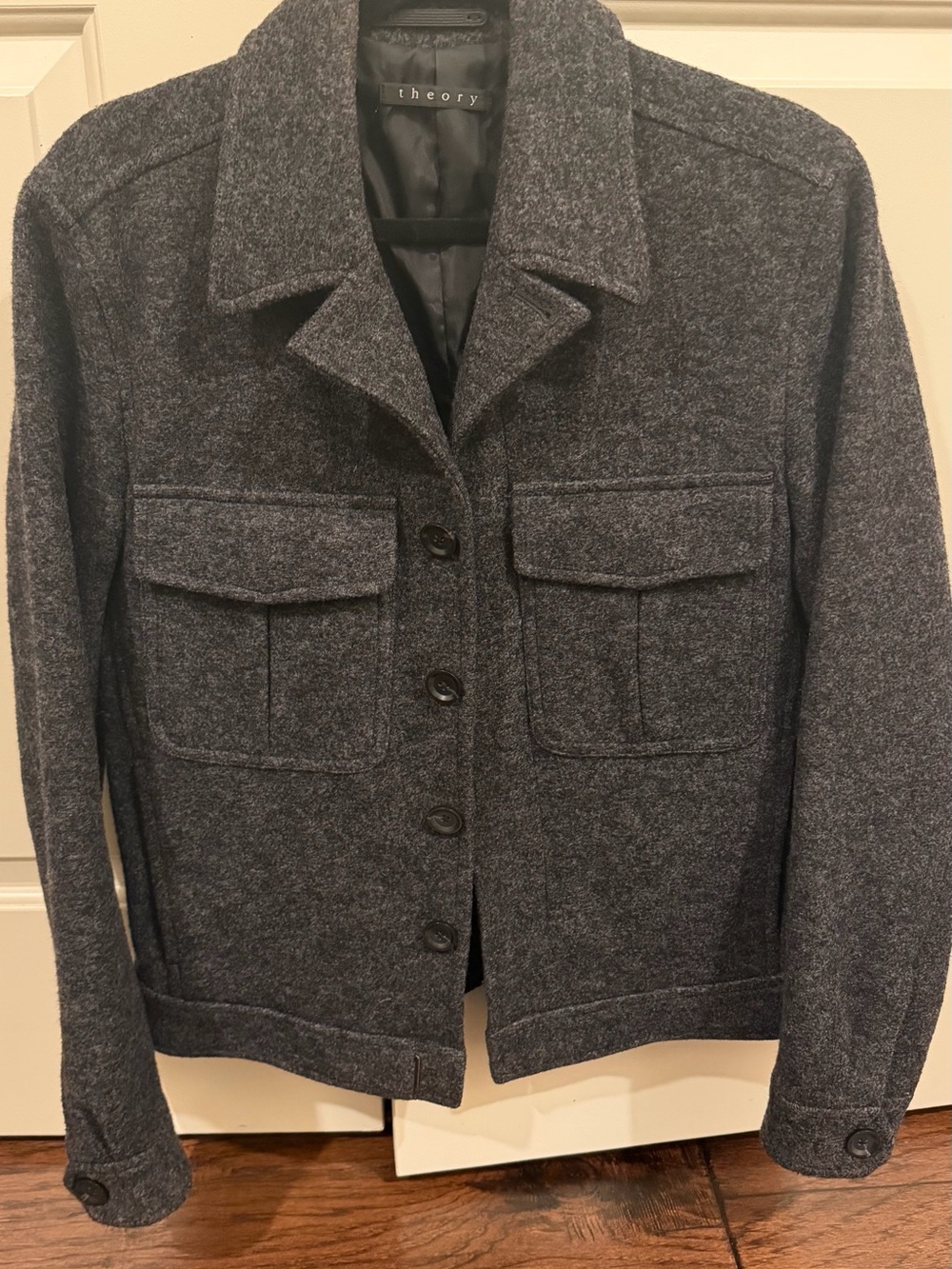 Theory Men's Gray Wool Blend Button-Front Jacket